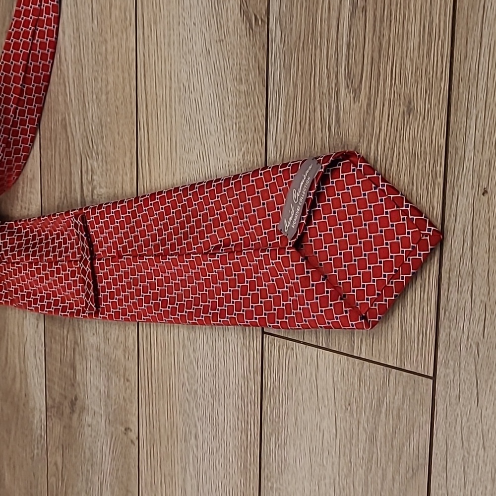 DANIEL CREMIEUX Limited Edition Numbered 7 FOLD Metallic Red Square Silk Tie - Picture 6 of 8
